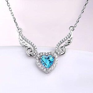🎁 Hollow Blue Heart Wings Lovely Pendant Necklace for Women, EVGG1053